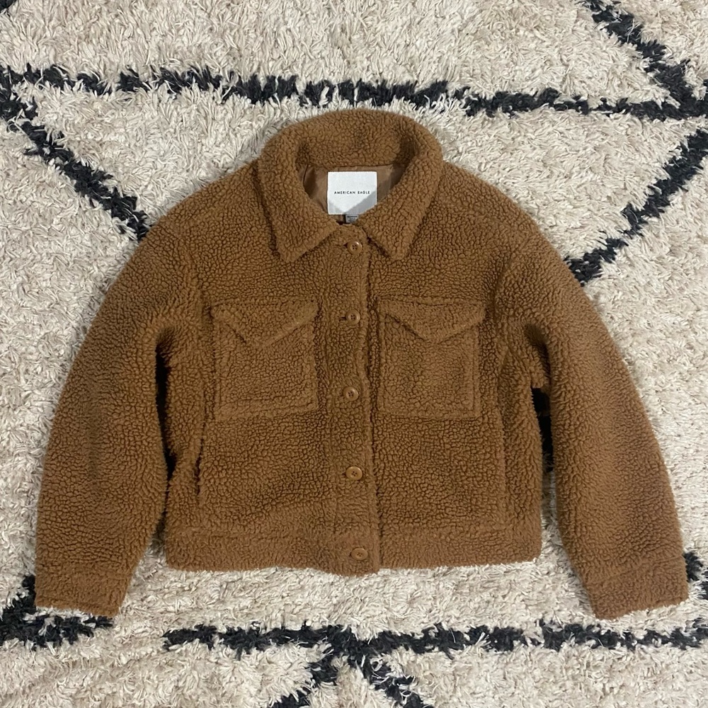 American Eagle cozy cabin core brown teddy bear Sherpa Coat XS granola girl